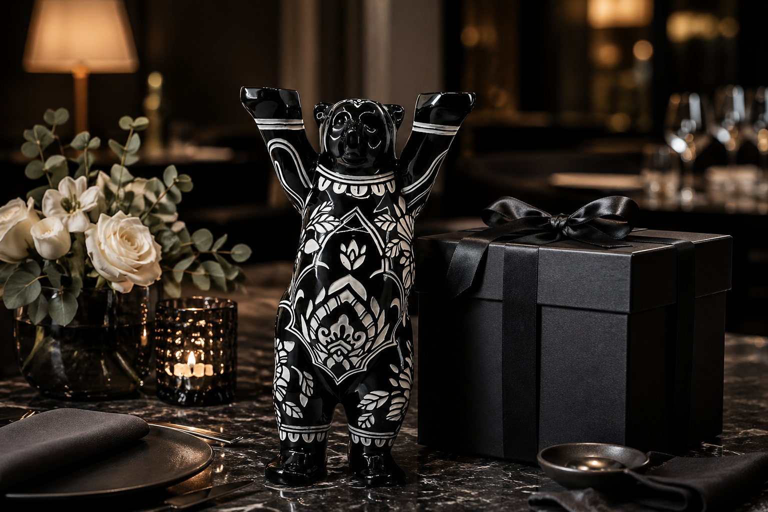 Eleganter Buddy Bär mit Geschenkbox – besondere Geschenkidee aus Berlin